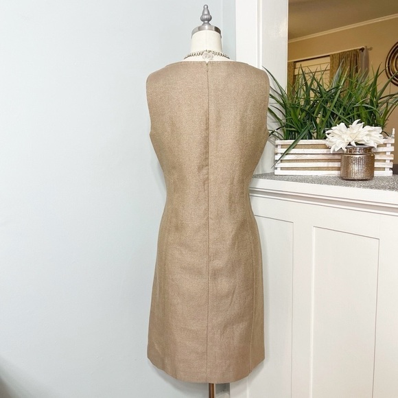 Talbots Gold Metallic Linen V Neck Sleeveless Sheath Dress 6 Small - Picture 5 of 10